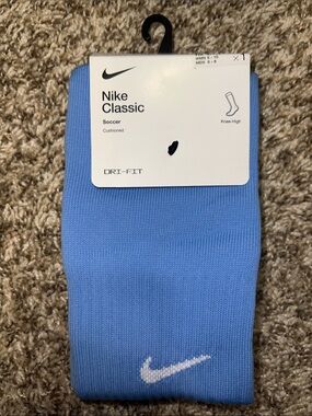 NWT! Nike Classic Knee-High Athletic Socks in Light Blue with White Swoosh